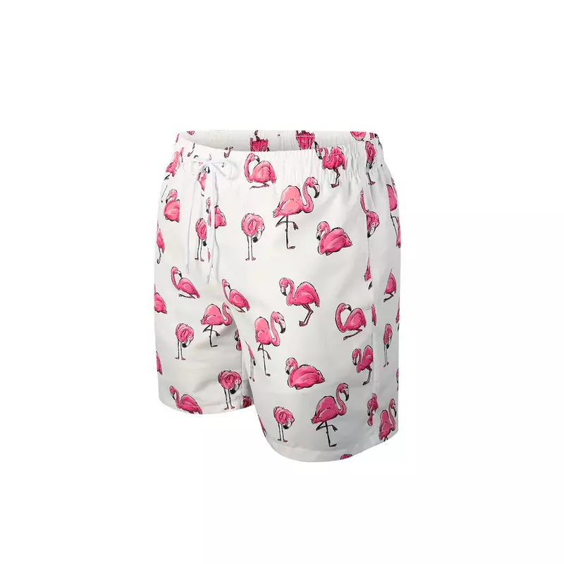 Shorts de praia padrão flamingo masculino e feminino, shorts de natação confortáveis, shorts elegantes, 2022