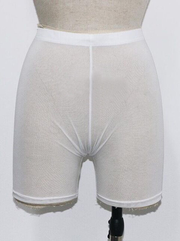 OMSJ-pantalones cortos de malla amarilla para mujer, Shorts informales sexys de cintura alta, moda de verano, 2024