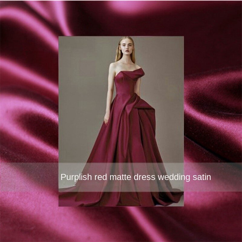 Плотный пурпурно-красный матовый Свадебный атласный тканевый четкое вечернее платье маленький костюм