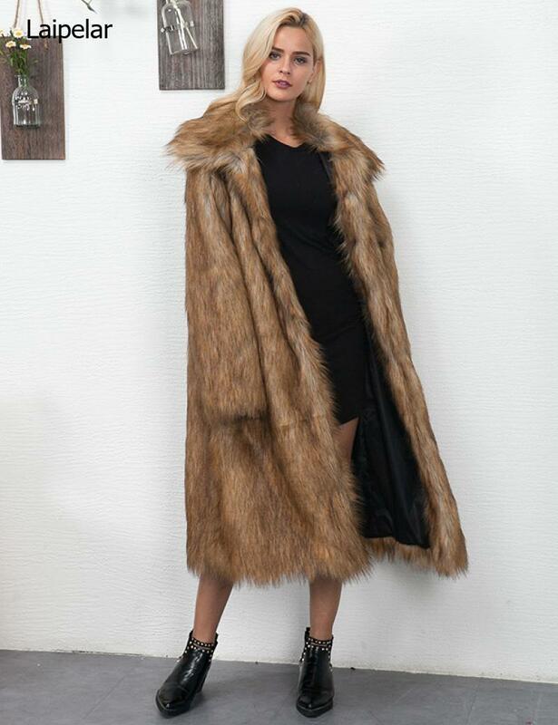 Casaco longo de pele sintética para mulheres, manga grossa cheia, jaqueta fofa, pele de luxo, casacos peludos peludos quentes, inverno, 2023