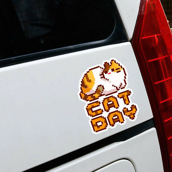 كارتون بكسل رمادي القط يوم جميل ملصقات السيارات جميل الحيوانات الأليفة الفينيل للسيارات شاحنة شاحنة الحال بالنسبة لتقوم بها بنفسك الشارات