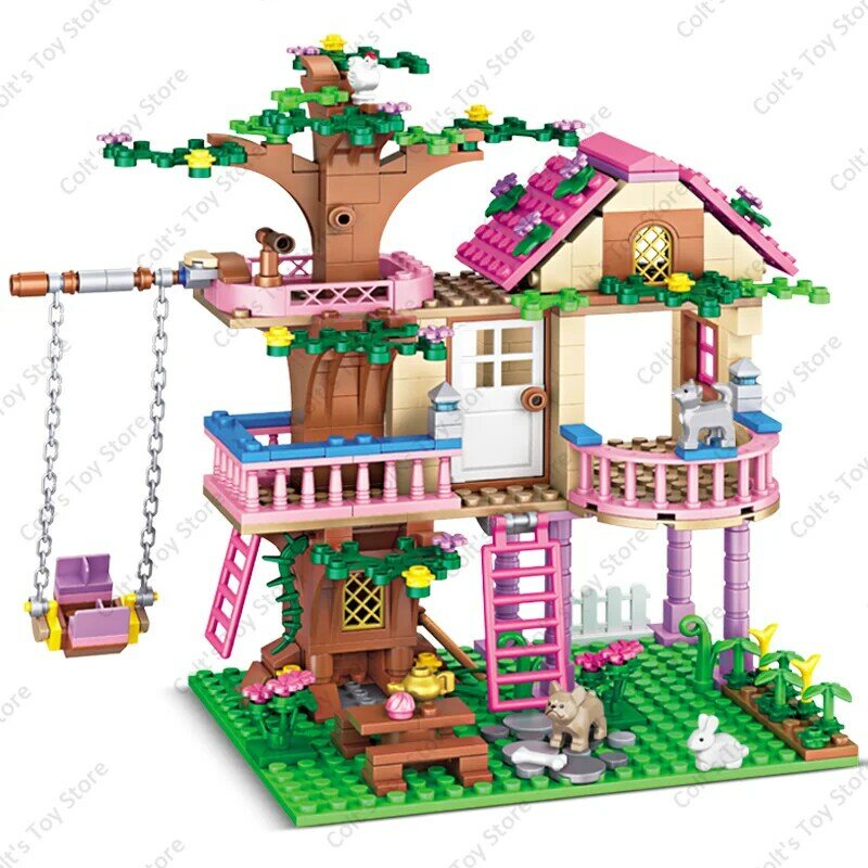 2024 anak perempuan pohon persahabatan rumah Villa Castle Blok Bangunan klasik teman-teman perempuan Model angka mainan untuk anak-anak hadiah ulang tahun