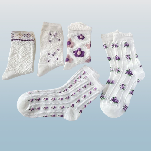 2024 New Fashion 5/10 Pairs High Quality Retro Small Floral Summer New Mid-tube Women's Socks Breathable Trendy Socks