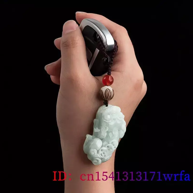 Burmese Jade Pixiu Keychain Bag Charm Fashion Emerald Designer Phone Charm Green Jadeite Natural Cute Charms Wristlet