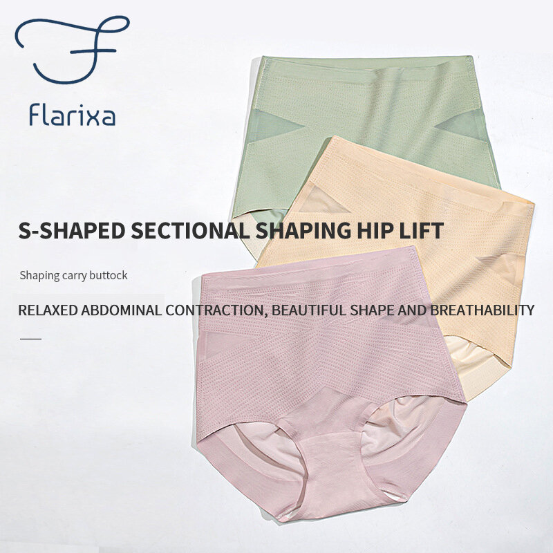 ملابس داخلية بدون خياطة من الحرير الجليدي Flarixa للسيدات عالية الخصر للتحكم في البطن ملابس داخلية للبنات سراويل تحتية برافع للمؤخرة