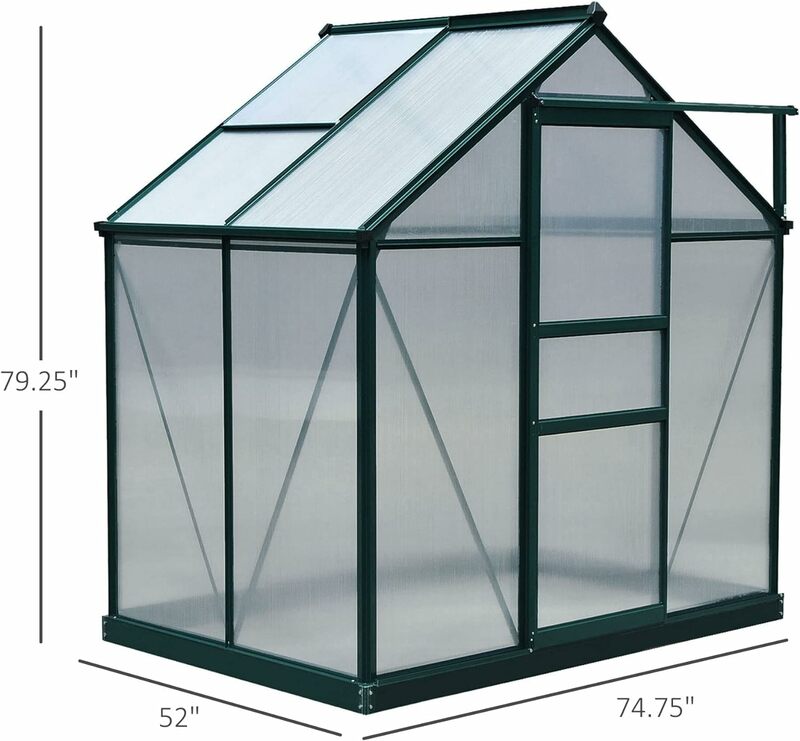 Estufa de policarbonato com calha, exterior, Heavy Duty, alumínio, Walk-in Green House Kit, ventilação e porta, 6x4x6,5'