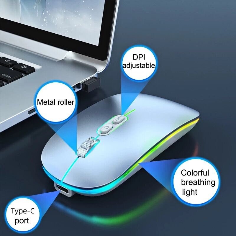 Ratón inalámbrico Bluetooth 2,4G de modo Dual, dispositivo con función de escritorio de un clic, recargable tipo C, con retroiluminación silenciosa para ordenador portátil y PC, nuevo