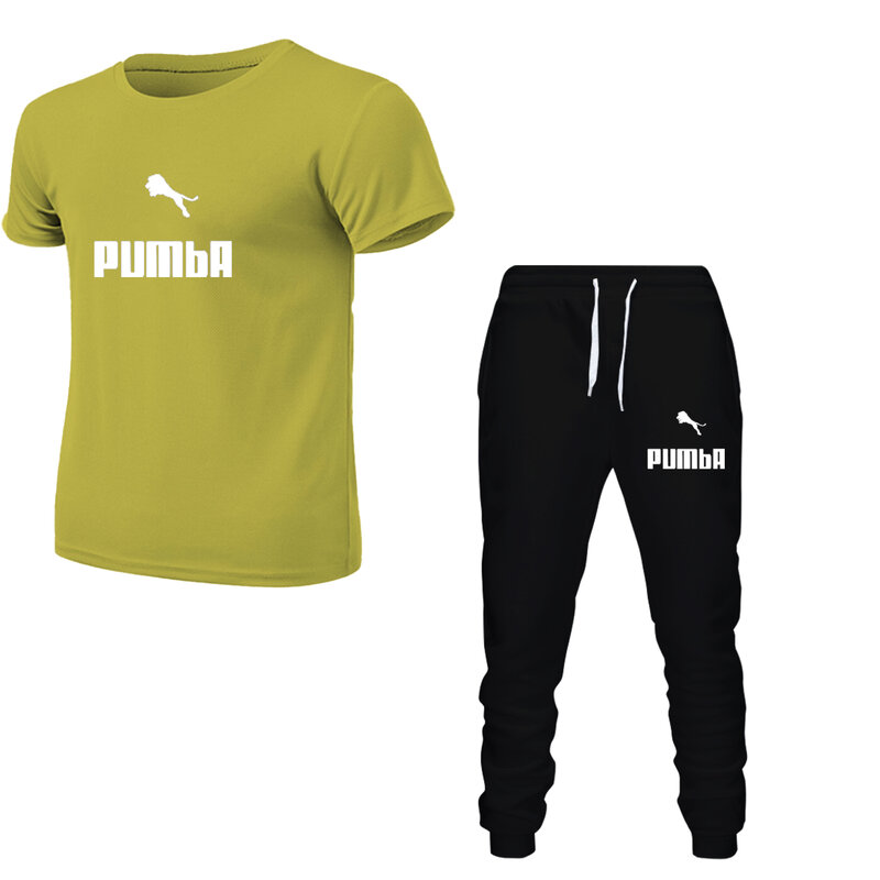 Мужской удобный комплект из двух предметов, мужская повседневная спортивная одежда для фитнеса, футболка с коротким рукавом + длинные брюки, мужская повседневная спортивная одежда