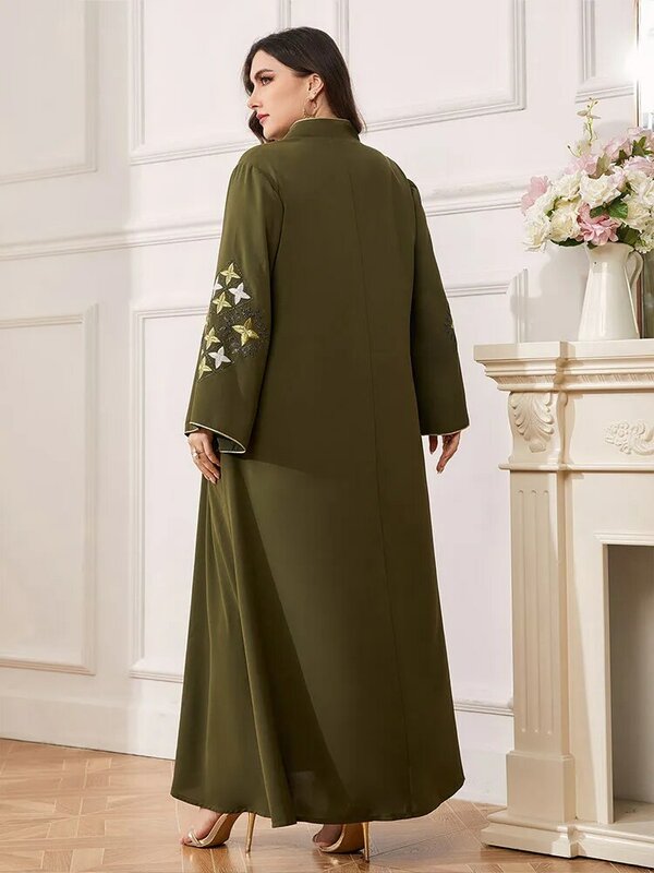 Plus Size Women Muslim Embroidery Abaya Maxi Dress Loose Robe Turkey Dubai Kaftan Party Eid Ramadan Islam Clothing Arab Morocco