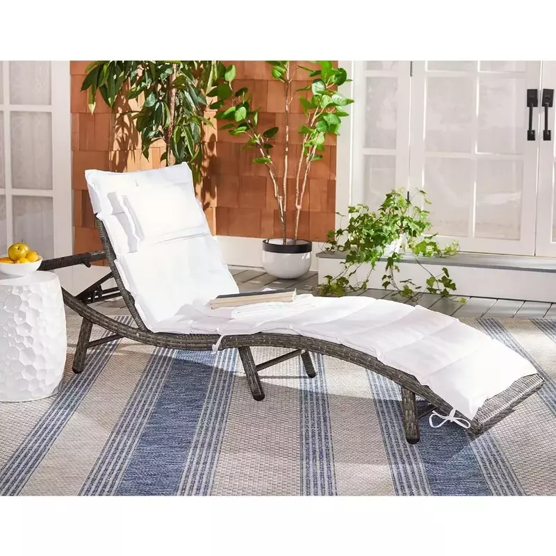 야외 컬렉션 콜리 천연 위커 및 화이트 쿠션, 조정 가능한 안락 의자 라운지 의자, 화물 무료 편안한 가구
