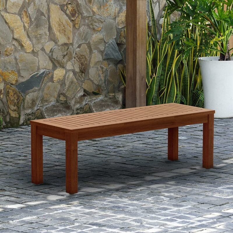 Amazonia Aster Backless Patio Bench | Eucalyptus Wood | Ideal for Outdoors and Indoors, 53", Dark Teak Finish