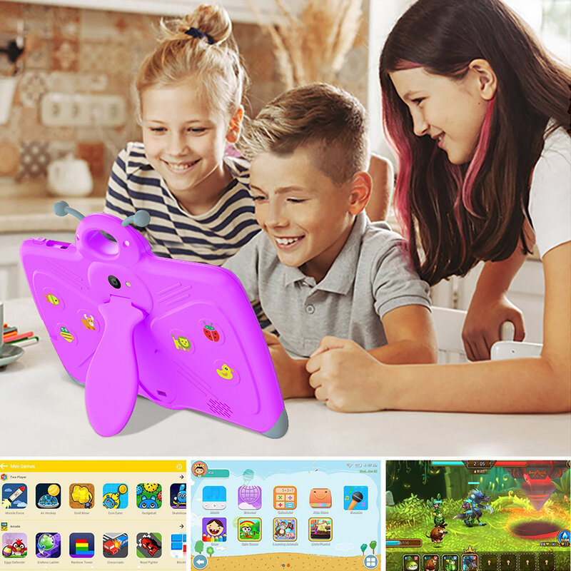 Tablette Android 12 OS pour enfants, BDF, 7 pouces, 4 Go, 64 Go, WiFi, Bluetooth dos, logiciel installé, 5G, batterie 4000mAh