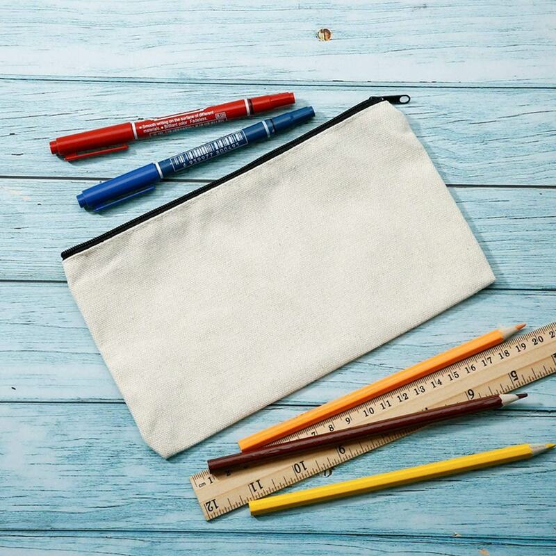 10Pcs ผ้าใบซิปกระเป๋า Multifunctional Blank Diy Craft กระเป๋าดินสอเครื่องสำอางพวงกุญแจกระต่ายขนฟูสำหรับ Home โรงเรียน