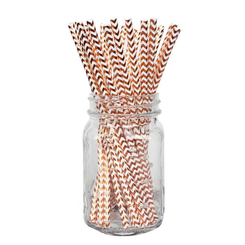 25pcs Rose Gold Paper Straws Stripe Dot Disposable Drinking Straw Wedding Decoration Straw Baby Shower Birthday Party Supplies