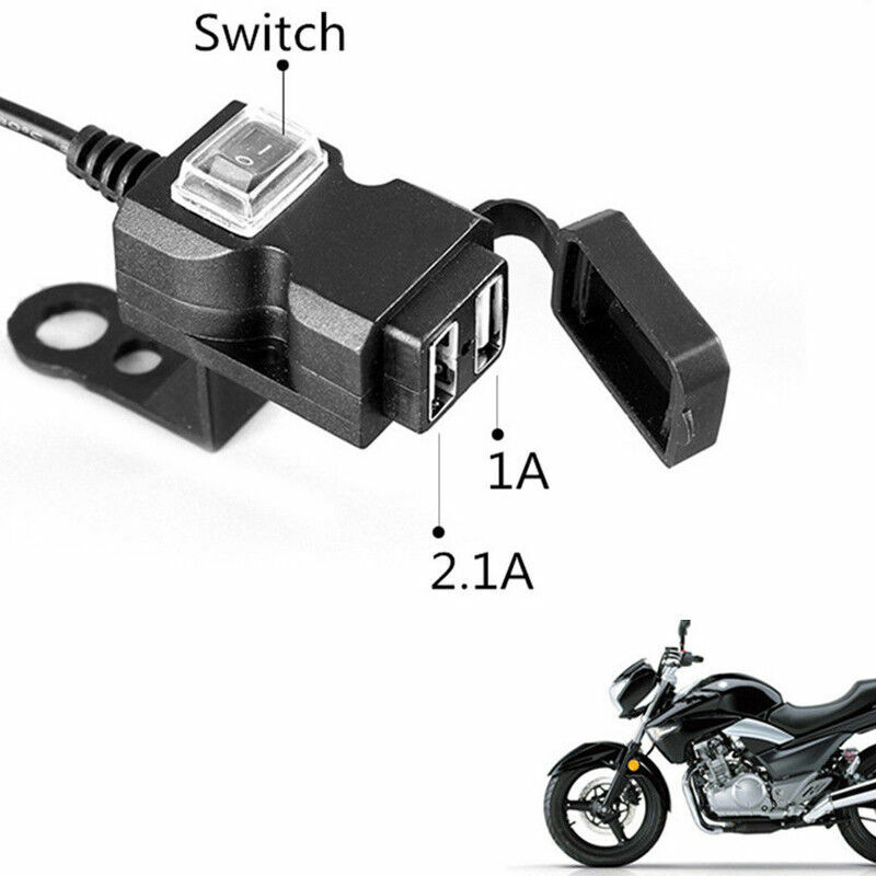 Universal Motorcycle Handlebar Charger Dual USB Port 12V Waterproof Motorbike 5V 1A/2.1A Adapter Power Supply Socket for Phone