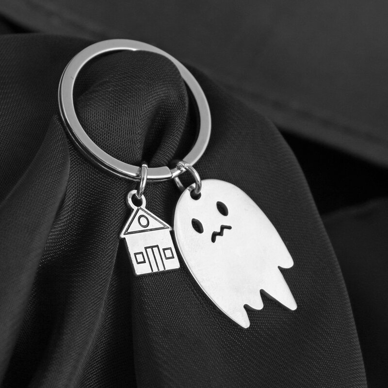 Gantungan kunci hantu menyenangkan gantungan kunci Halloween hantu cinta liontin cincin kunci mode jimat ponsel Aksesori kunci mobil untuk hadiah teman