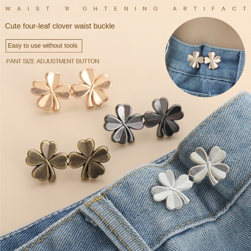 1 Pair Four Leaf Clover Pants Button Waist Tightening Clip Adjustable Clasp for Jeans Detachable Buckle Metal Pin Accessories