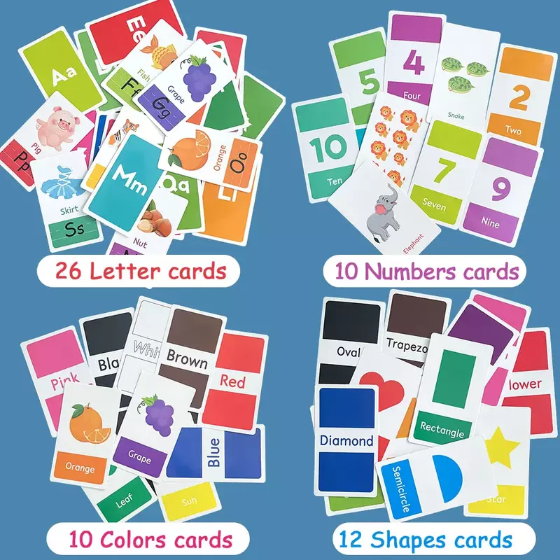 58 kartu anak-anak huruf abc & angka & bentuk & warna kartu kilat alfabet kartu Flash untuk anak-anak mainan pembelajaran kognisi