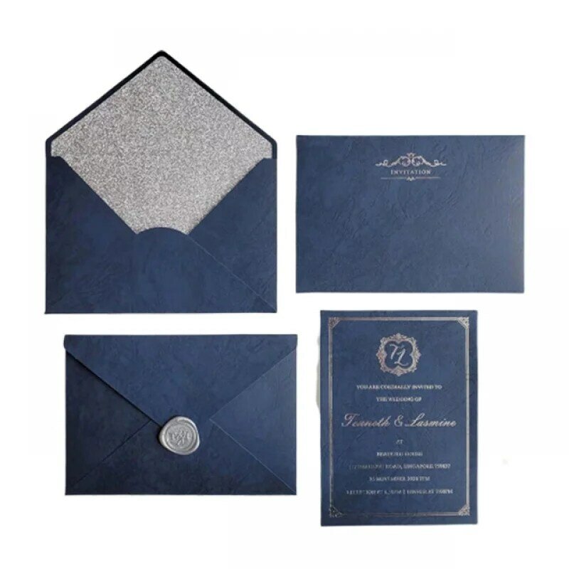 Prodotto personalizzato, invito a nozze stampato personalizzato imballaggio oro all'interno della busta di carta autosigillante