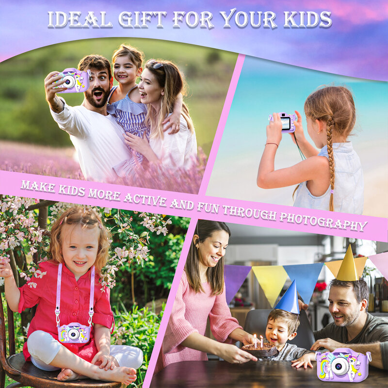 Kamera Digital Mini anak, mainan kamera Digital untuk anak laki-laki dan perempuan 1080P layar HD pemutaran musik bermain game 2 inci hadiah ulang tahun