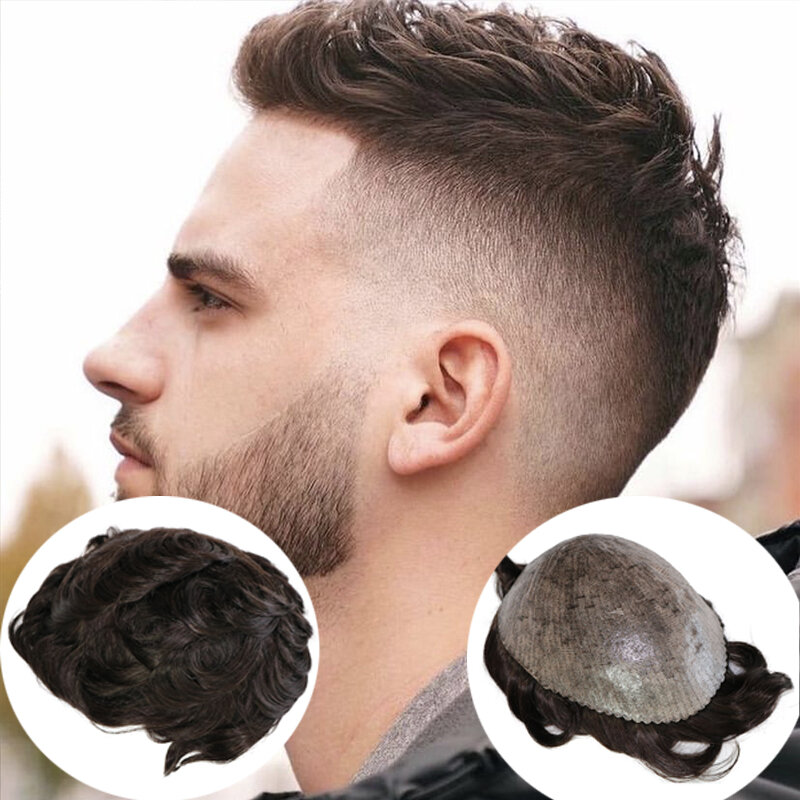 #1 Color Natural Hairline Human Hair Men 8x10 Toupee Thin Skin Men Capiliary Prothesis Hairpieces Replacement Systems Men