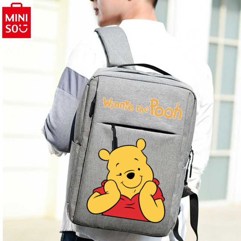 Disney Winnie Bear حقيبة ظهر قابلة للشحن USB ، حقيبة مفكرة نايلون بسعة كبيرة للطلاب ، حقيبة تخزين متعددة الوظائف ، جودة عالية