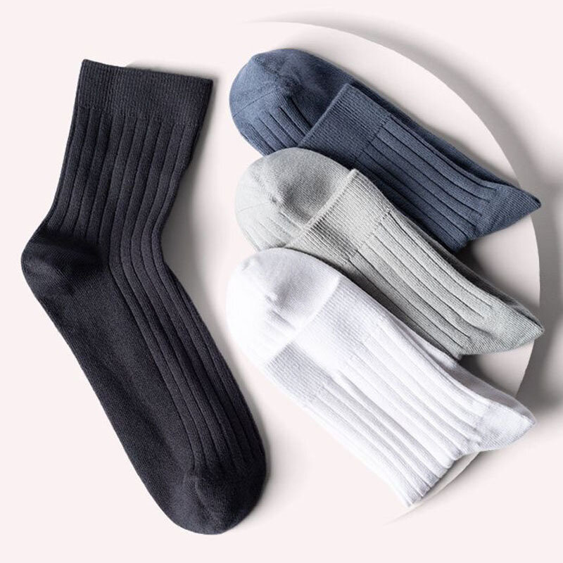 5 Pairs Thick Mid Tube Men Solid Color Socks Autumn And Winter Black Business Sweat-absorbing And Breathable Men Sports Socks