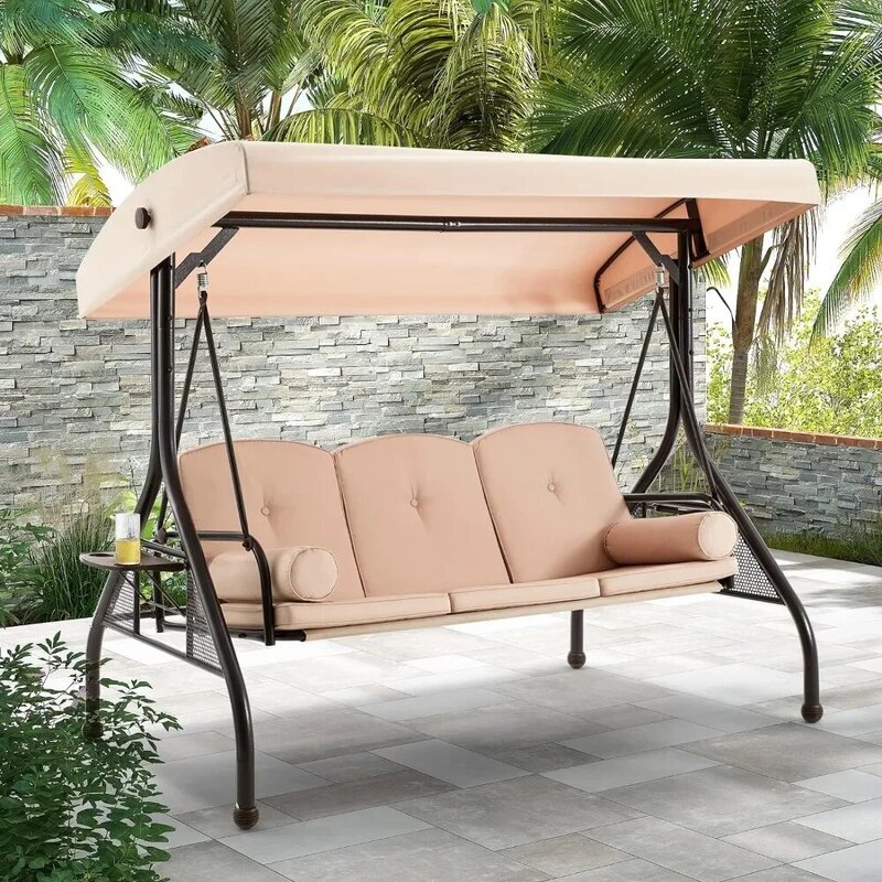 Balanço do jardim ao ar livre com suporte, Canopy ajustável, Balanços da varanda, travesseiro e suporte do copo, cadeira da mobília, frete grátis