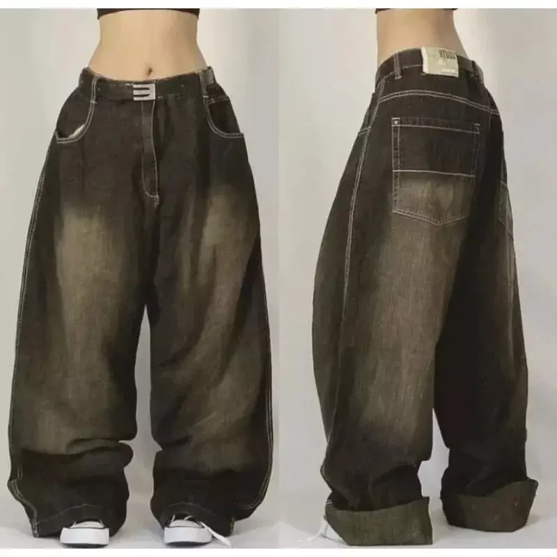 2024 nuovi Jeans larghi Vintage Harajuku Jeans lavati Y2K American Street Gothic pantaloni a gamba larga a vita alta da donna