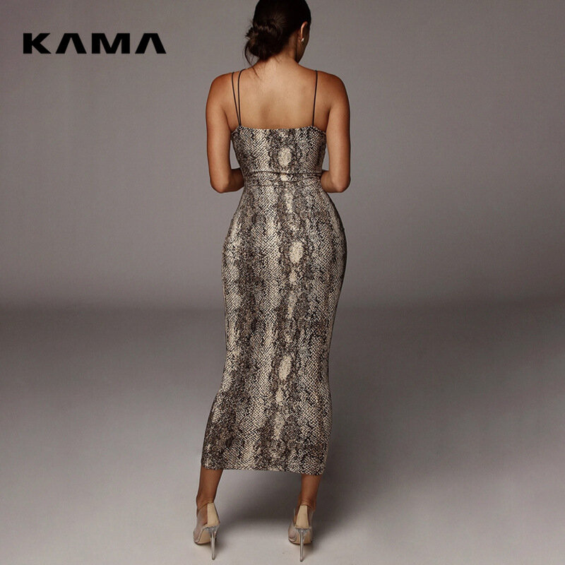 KAMA-vestido Midi Sexy con estampado de leopardo para mujer, ropa de calle sin mangas con cuello en V, trajes de fiesta de Navidad, Primavera