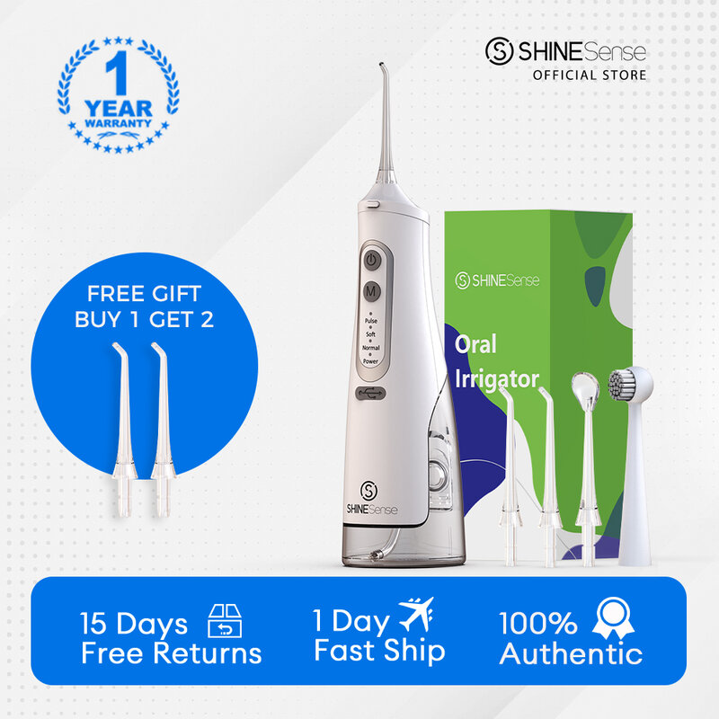 ShineSense Oral Irrigator Dental Water Flosser Tooth Thread Jet Pick Floss with Rechargeable Waterproof for Teeth Whiteing Clean