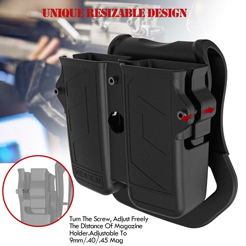 Tactical Double Mag Holder, Universal Magazine Pouch, Outside The Waistband (OWB) Double Magazine Pouch for 9/10mm 40 45 Mag