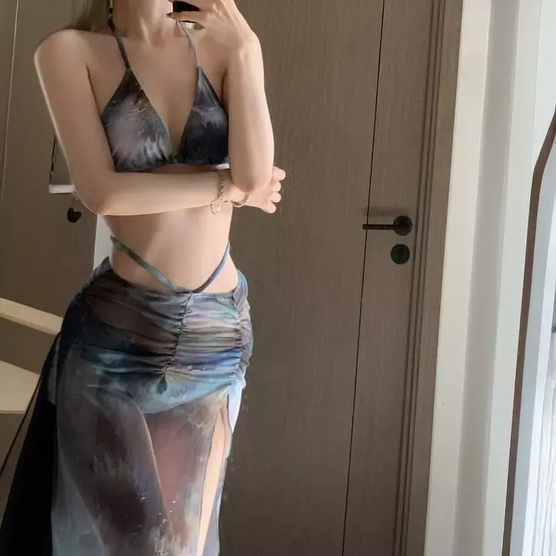 2024 Nowa letnia seksowna długa spódnica Bikini Czteroczęściowy wyszczuplający kostium kąpielowy Wakacje Gorąca wiosna Plaża Nadmorski Advanced Sense