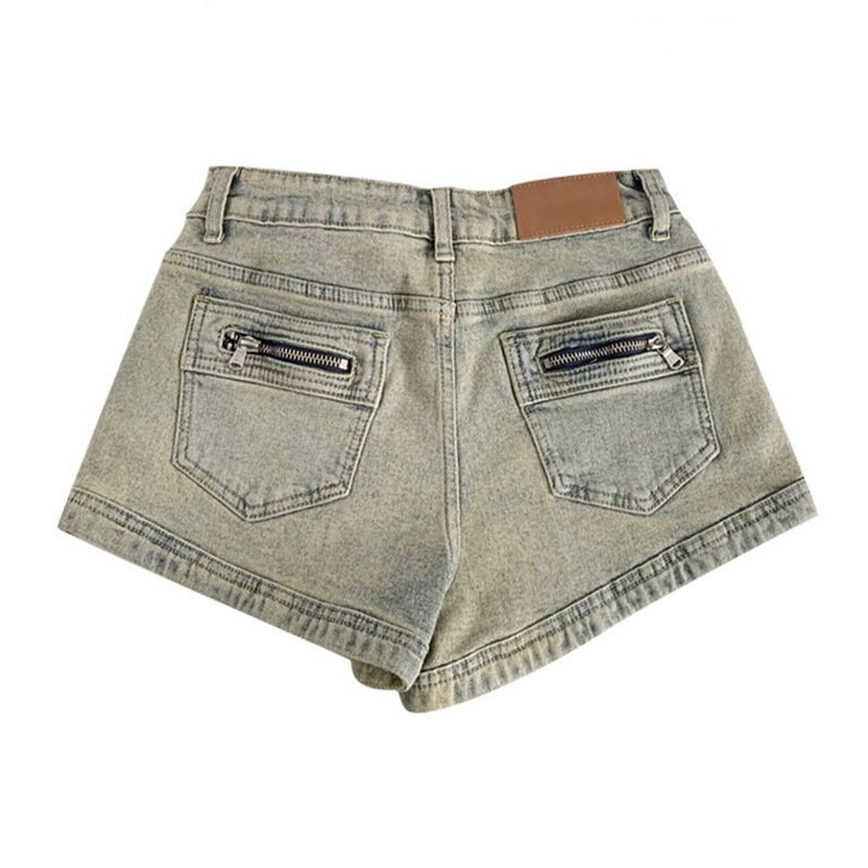 Summer Denim Shorts Women Vintage Zipper Pocket High Waist Short Jeans Female Casual Straight Leg Short Pants Mujer Hotpants New