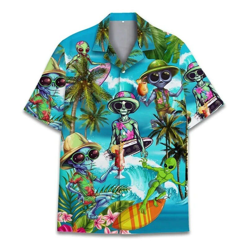 Camisa engraçada grande para homens, estampada em 3D, tops havaianos, camisa Aloha, lapela casual, Street Kids, manga curta, verão