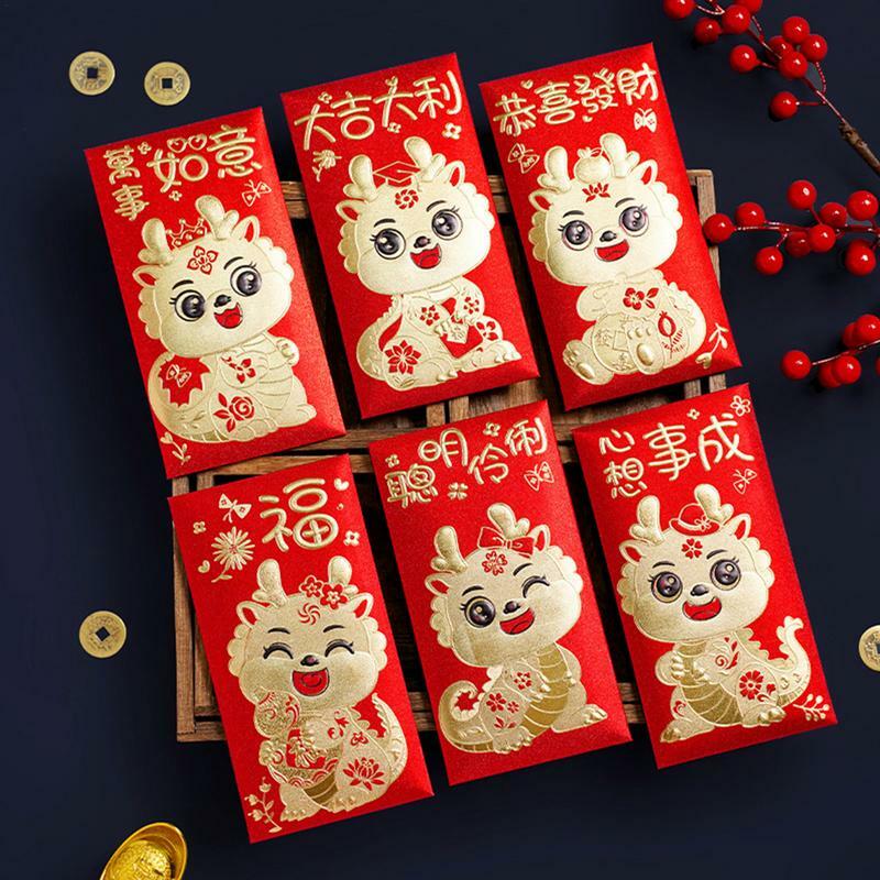 6 buah/set dekorasi Tahun Baru Cina beruntung amplop merah simbol naga tahun uang saku amplop zodiak Naga saku