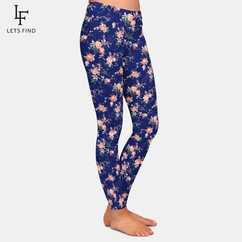 LETSFIND 2020 New Beautiful Flowers Print Women Pants Fashion High Waist Comfortable Slim Fitness Leggings