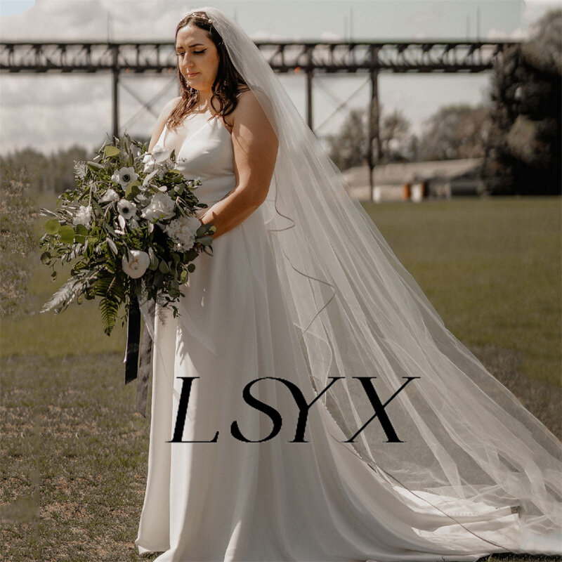 LSYX-Robe de mariée en pansement sans bretelles à col en V profond, simple, dos ouvert, ligne A, longueur au sol, robe de patients, sur mesure