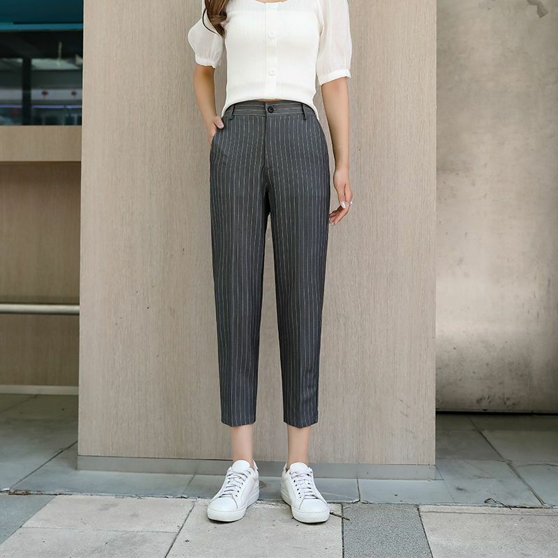 2023 nowe damskie wiosenne jesienne w koreańskim stylu szykowny z wysokim stanem spodnie damskie modne luźne długie spodnie bluzki S13