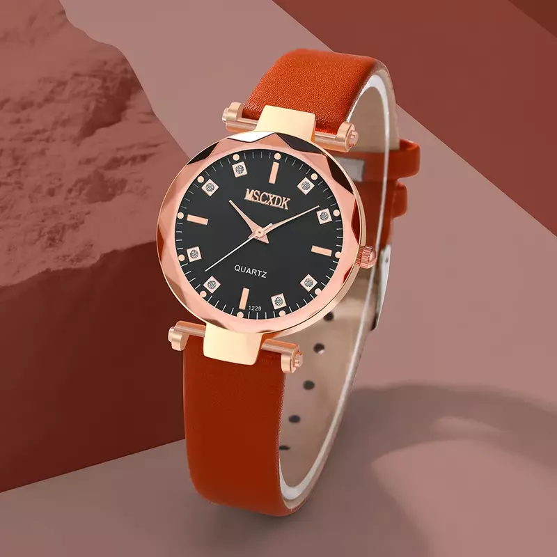 7個セット女性ファッション時計カジュアルレザーベルト時計レディースローマ数字ダイヤルクォーツ腕時計ドレスクロックmontre femme