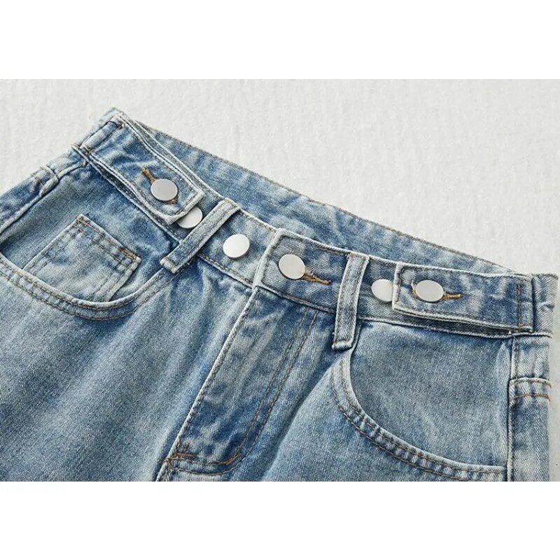 Джинсы женские с завышенной талией, Широкие рваные джинсы с регулируемым поясом, прямые облегающие брюки свободного покроя, весна-лето