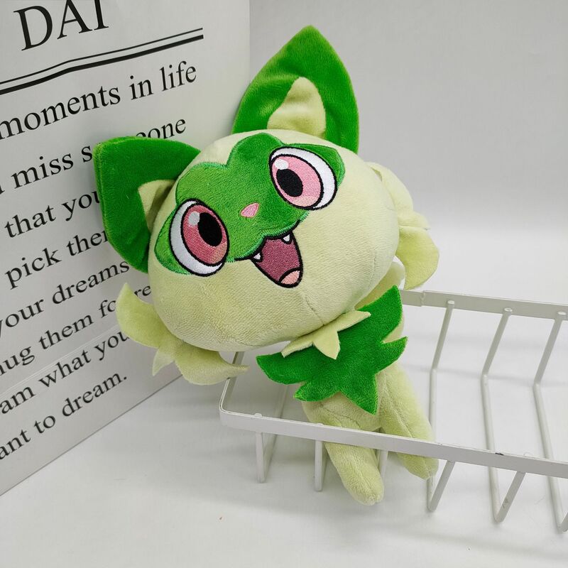 Sprigatito 포켓몬 봉제 인형 일본 영화 애니메이션 고양이, 녹색 여우 푸에코코 Quaxly 인형 장난감, 어린이 생일 선물, 25cm