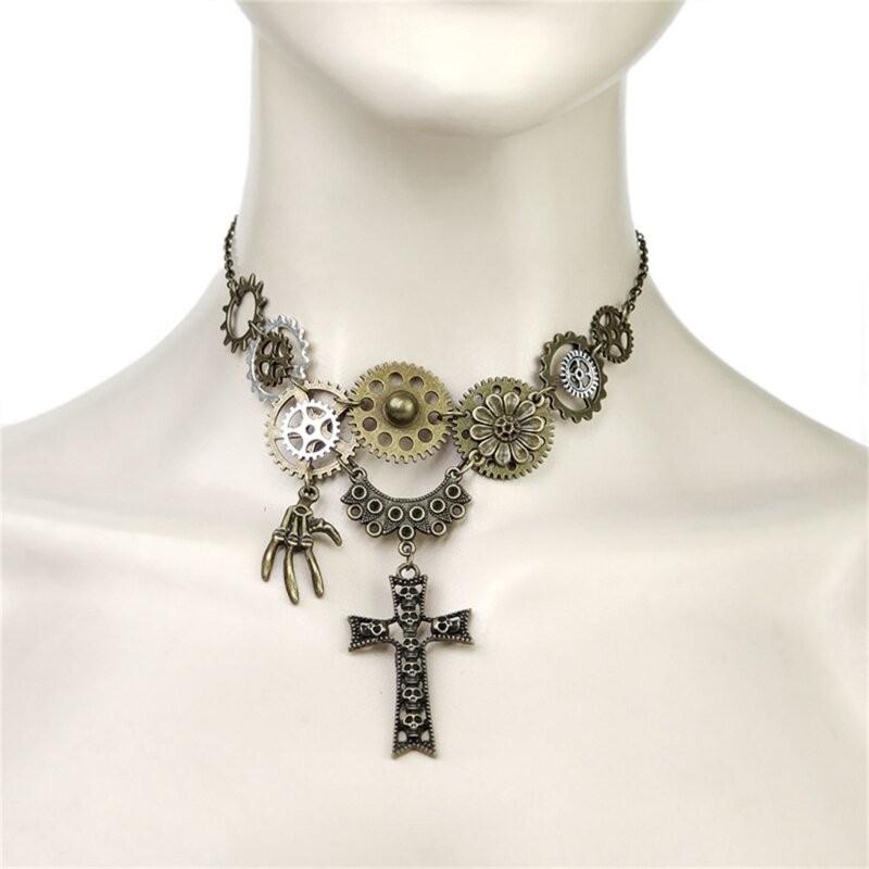 Ожерелье-чокер с черепом на Хэллоуин и подвеской в ​​виде креста