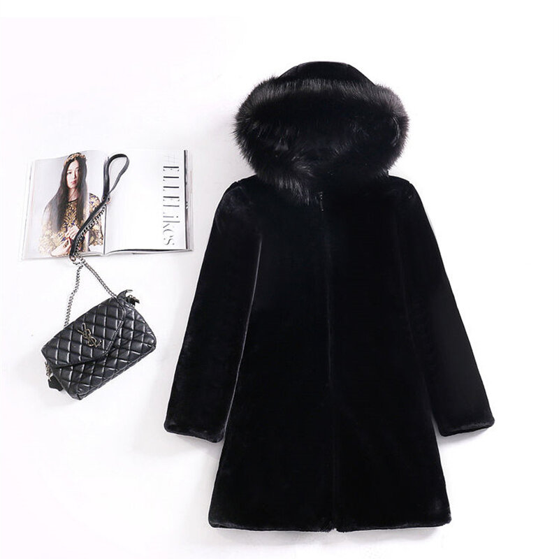 Jaket bulu imitasi bertudung untuk wanita, mantel parka bertudung hangat panjang bulu imitasi untuk musim dingin 2023, mantel luar kasmir