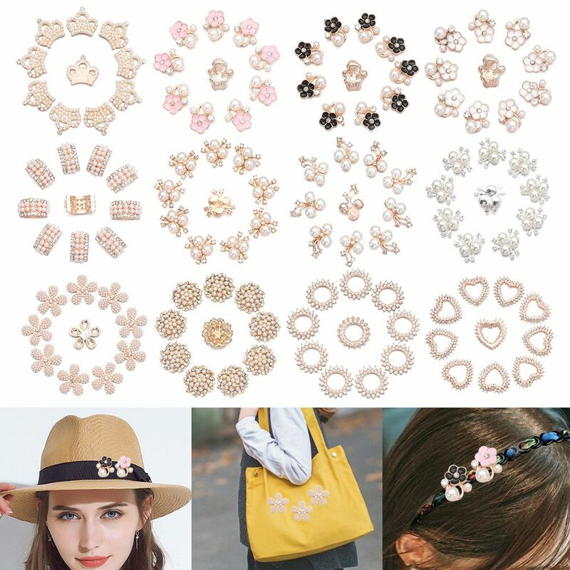 10PCS Apparel Sewing Hat Accessories Crystal Headwear Clip Pearl Hairpins Pearl Button Rhinestone Buttons