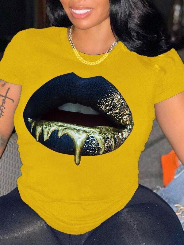 Женская футболка с круглым вырезом и принтом губ