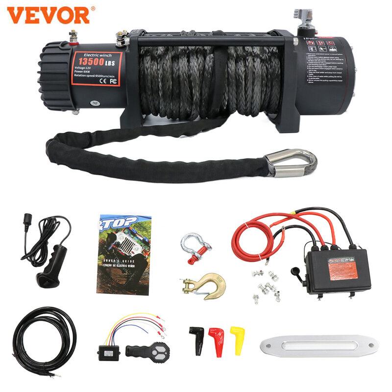 Vevor-電気自動車用ウインチ13500lbs,12v,4x4 4x4用,合成トレーラーロープ,ワイヤレス制御付きロープ,オフロード