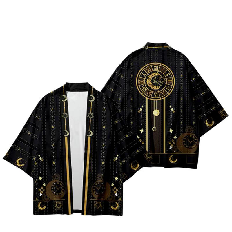 Relógio de lua 3d quimono camisa moda verão das mulheres dos homens sete pontos manga topos casual harajuku cardigan jaqueta streetwear plus size