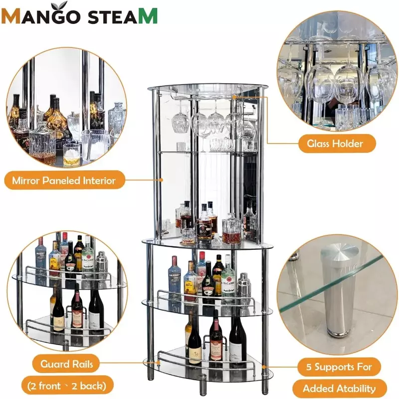 Mango Steam-Clear Table Liquor Tower Bar, Contemporâneo Moderno Home Entertainment, Bar gado