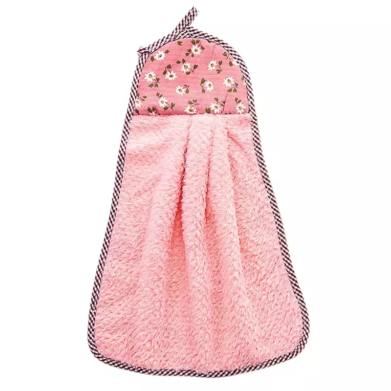 YUEHAO Wipes Nonstick Oil Coral Velvet Hanging Hand Towels Kitchen Dishclout hand towel rag Pink